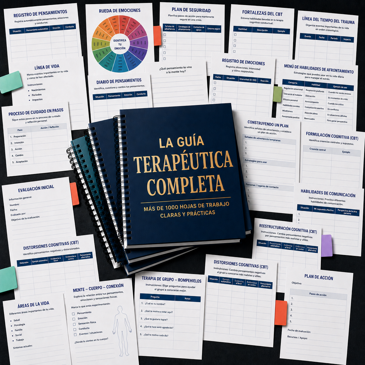 Kit completo de herramientas terapéuticas — +1.000 hojas de trabajo listas para usar en sesiones de terapia