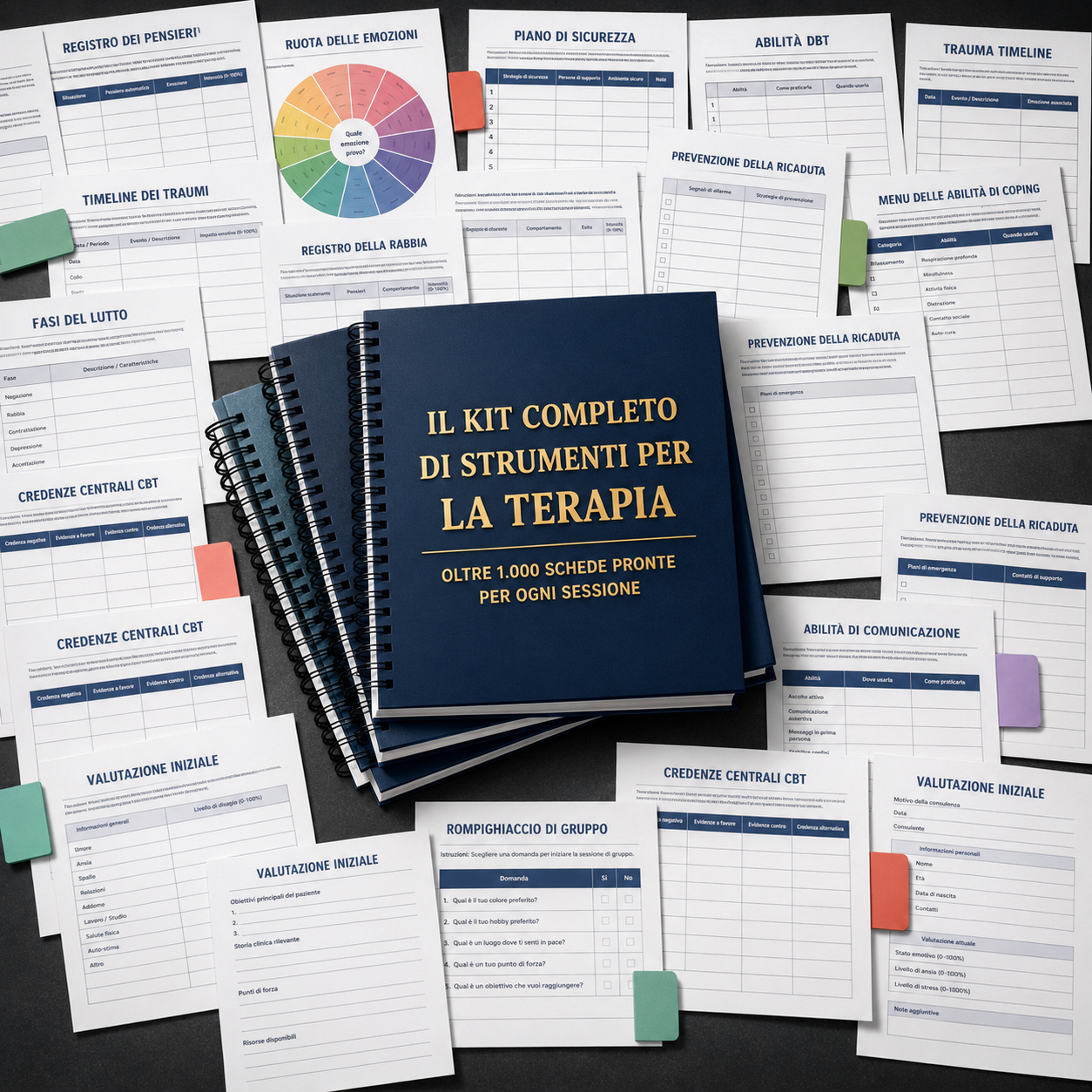 Il toolkit completo per la terapia — oltre 1.000 schede operative pronte per la seduta